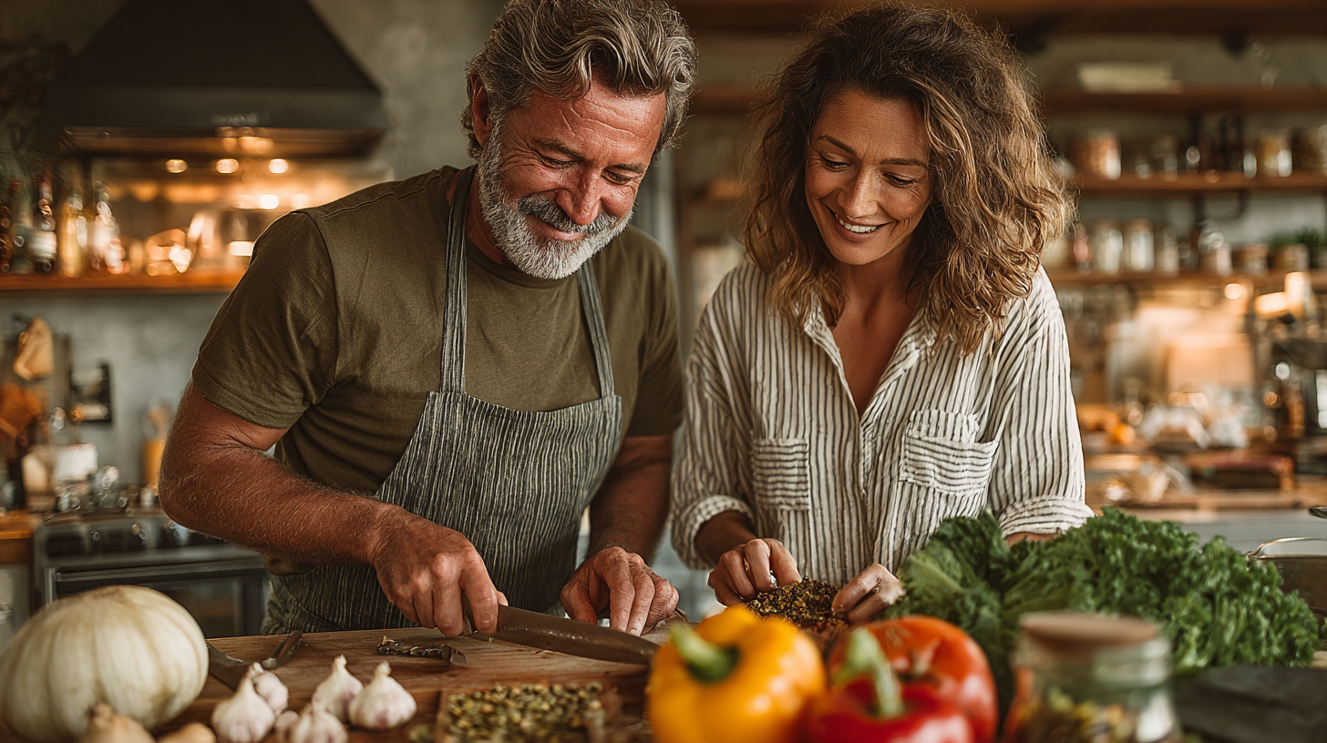 Здорова людина середнього віку з натуральними продуктами